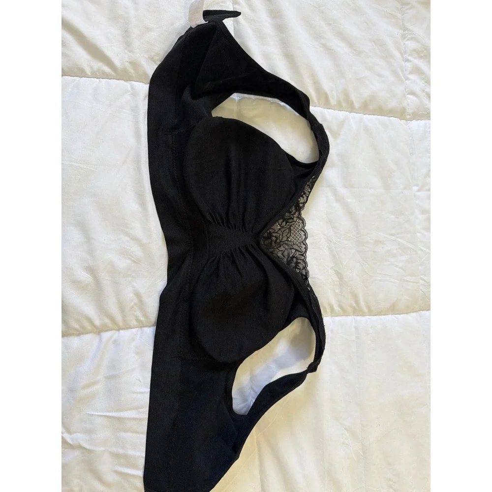 Breezies Black Lace Overlay Leisure Bra Bralette Style A378013‎ Size Large